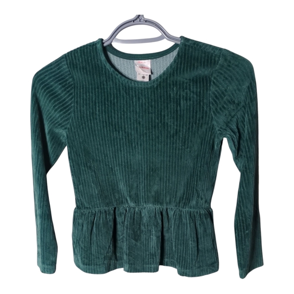 Hanna Andersson Velour Peplum Top Juniper Green Size‎ 6-7 Years (120cm)